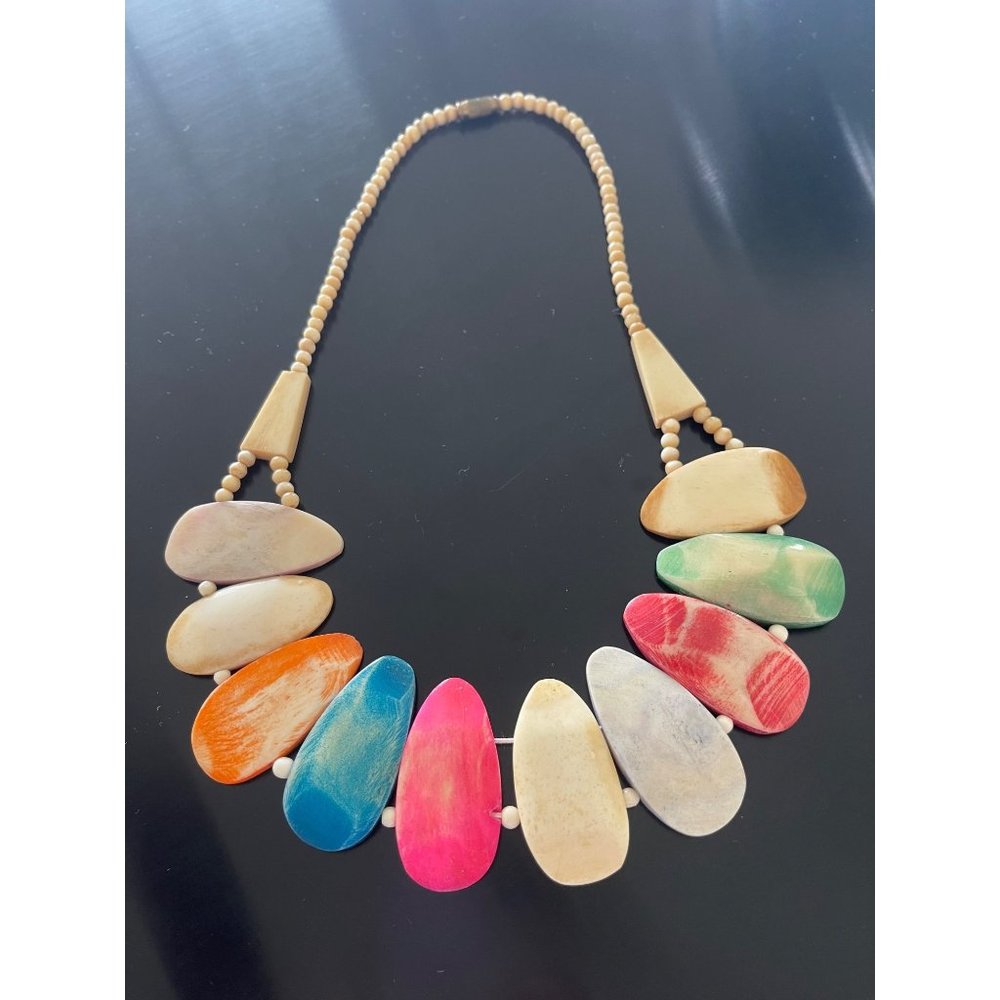 Organic Shaved And Dyed Petal And Bead Necklace